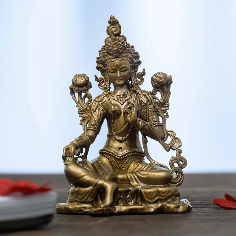 Statue de bouddha en laiton Vintage Tara vert, guérison par compassion, décor Zen, cadeau 2,4 pouces