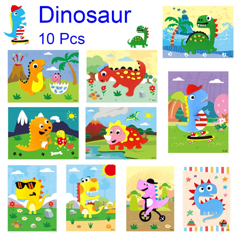 10 Pcs/Set 3D EVA Foam Sticker Cartoon Ocean Animal Vehicles Dinosaur Series Handmade DIY Art Craft Puzzles Educational Toys