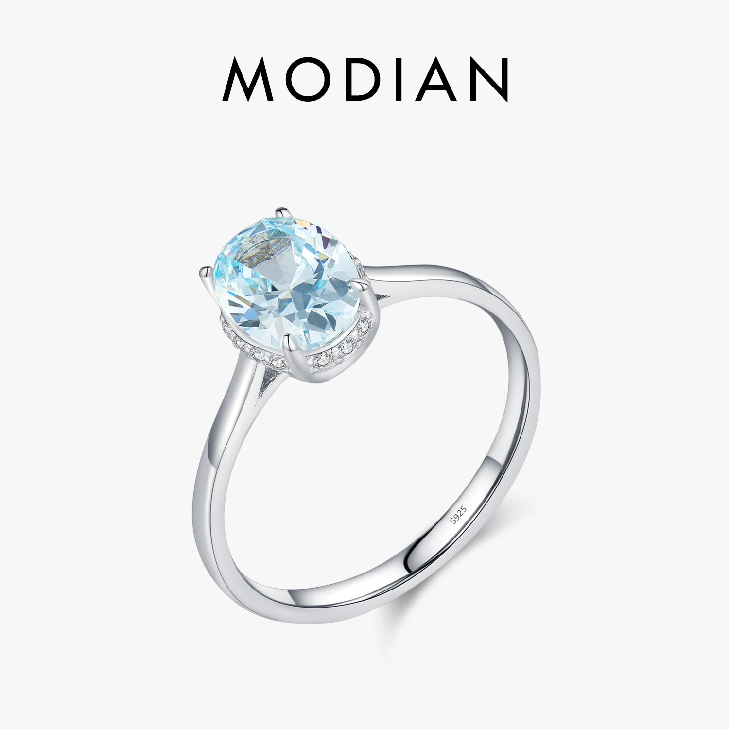 MODIAN Classic Design 925 Sterling Silver Ocean Blue Zirconia Ring Platinum Plated Biżuteria zaręczynowa dla kobiet na prezenty