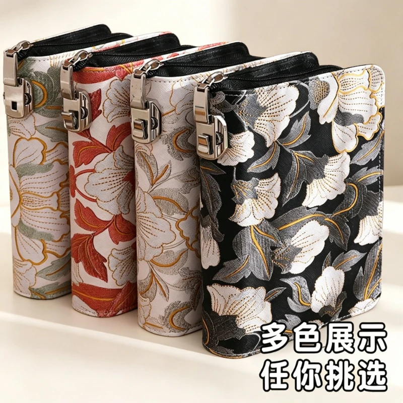 

Peony Embroidery Piggy Bank 2026 New A6 Notebook Cash Storage Book Large-capacity Money Book with Zipper and Password Lock