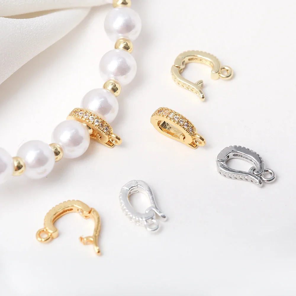 Brass Pearl Pendant Bails Clasps Micro Pave CZ Necklace Shortener Clasps Connector For DIY Bracelet Jewelry Making Accessories