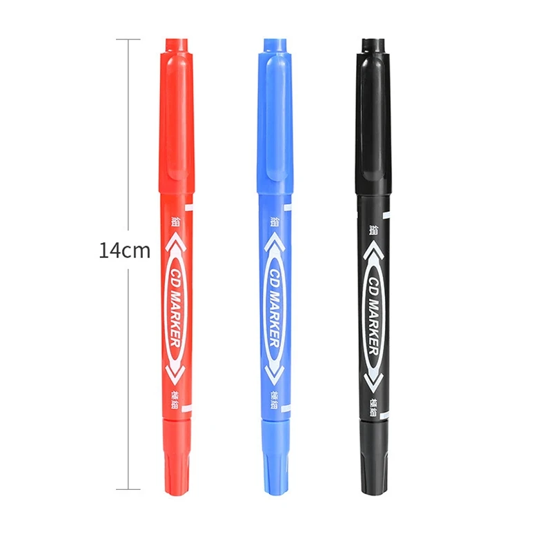 Permanent Markers Dual Tip Pen 0.5mm/1.0mm Black Blue Red Water Proof Fast Dry Office Stationery Permanent Sign Marker Pens