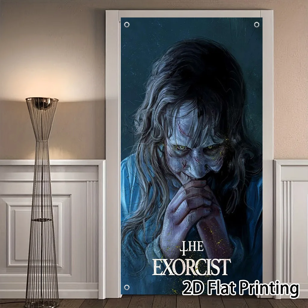 2D-Türbanner, 1-Türfahne der Horror-Icon-Serie – lebendige Türabdeckung mit Exorzisten-Design, strapazierfähiges Polyester
