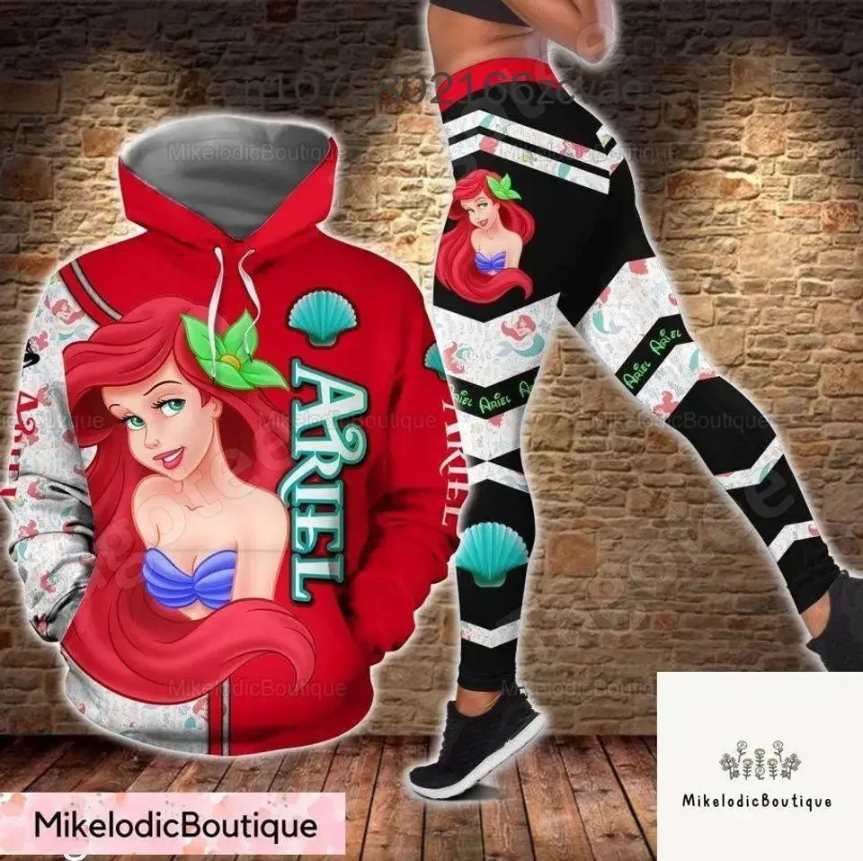 2024 Disney  Ariel  Princess 3D Hoodie Women's Hoodie Suit Princess Ariel Yoga Pants Sweatpants Fashion Sports Suit