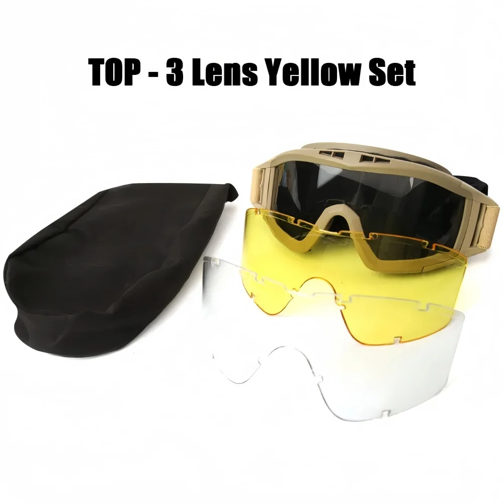 Airsoft tactische bril 3-lens winddicht stofdicht schieten motorcross motorfiets bergbeklimmen bril CS veilige bescherming