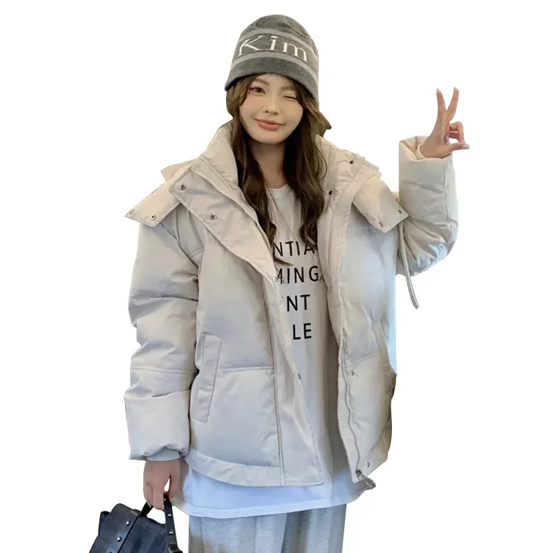 New Women's Winter Puffer Jacket Korean Design Sensibility Thickened Cotton-padded Coat Hood Cropped Parkas