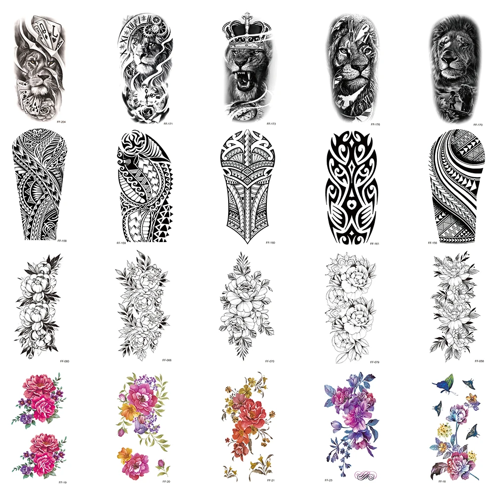 

20Pcs/Set,Waterproof Temporary Fake Tattoos Stickers,Water Transfer Decals,Flower Totem Lion,Beauty Body Art for Man Women Girl