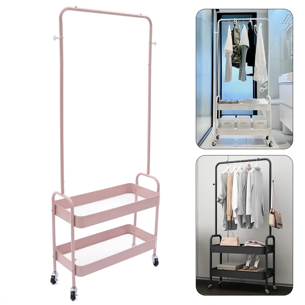 

Durable Carbon Steel Coat Rack with 4 Wheels, Moisture-Proof Storage Basket, Stable and Anti-Skid Bottom, Easy to Move and Fix
