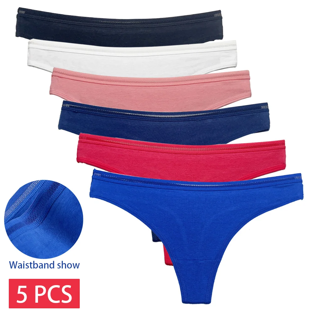 5 PCS/SET Women Thong Cotton Panties Sexy Lingerie Soft G-String Female Comfortable Low-Rise Girls Underwear M-XL 87372