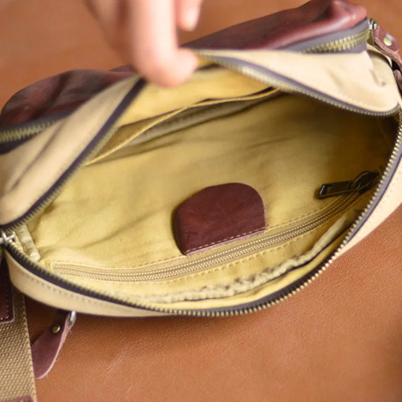 Сумка на одно плечо оригинального и нишевого дизайна, мужской рюкзак в стиле ретро, модный полотняно- и кожаный горизонтальный рюкзак.