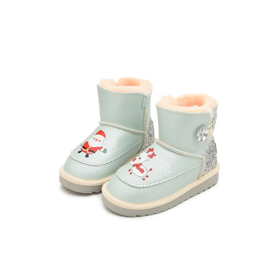 Children's Genuine Leather Waterproof Snow Boots 2025 Winter New Girls' Shoes Thickened Large Cotton Shoes Warm Cotton Boots Snow Cotton ﻿