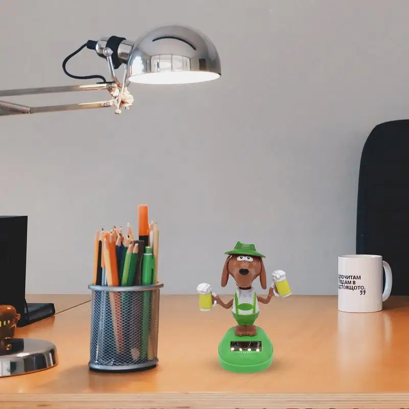 Solar Powered Dancing Bobble Head Beer Dog Cute Decoration Dog Solar Car Ornament Automatic Swing Alpaca Figurine Animal