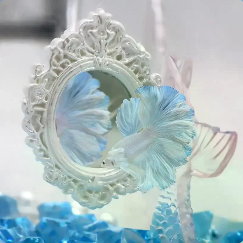 Training Mirror Floating Aquarium Decor Vintage Frame For Fighting Fish Exercise Tank Landscape Enrichment Ornament Betta