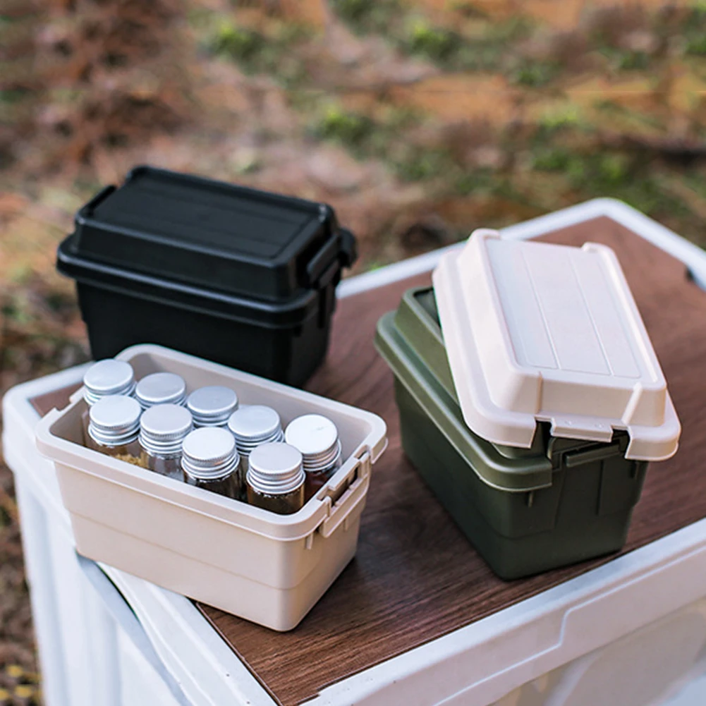 1.1L Camping Storage Box Secure Buckle Non-slip Bottom Large Capacity Moisture-proof Stackable Outdoor Storage Box Spice Jars