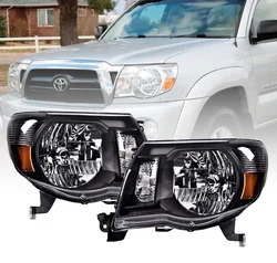 Sulinso Headlight Assembly Replacement for 2005-2011 Toyota Tacoma Pickup (Black Housing with Amber Reflector)