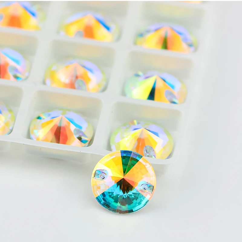 8-18mm High Qulity K9  Round Crystal AB Sew On Rhinestones Rivoli Sew-on Stone Flatback Sewing Glass Strass For Clothing 3200