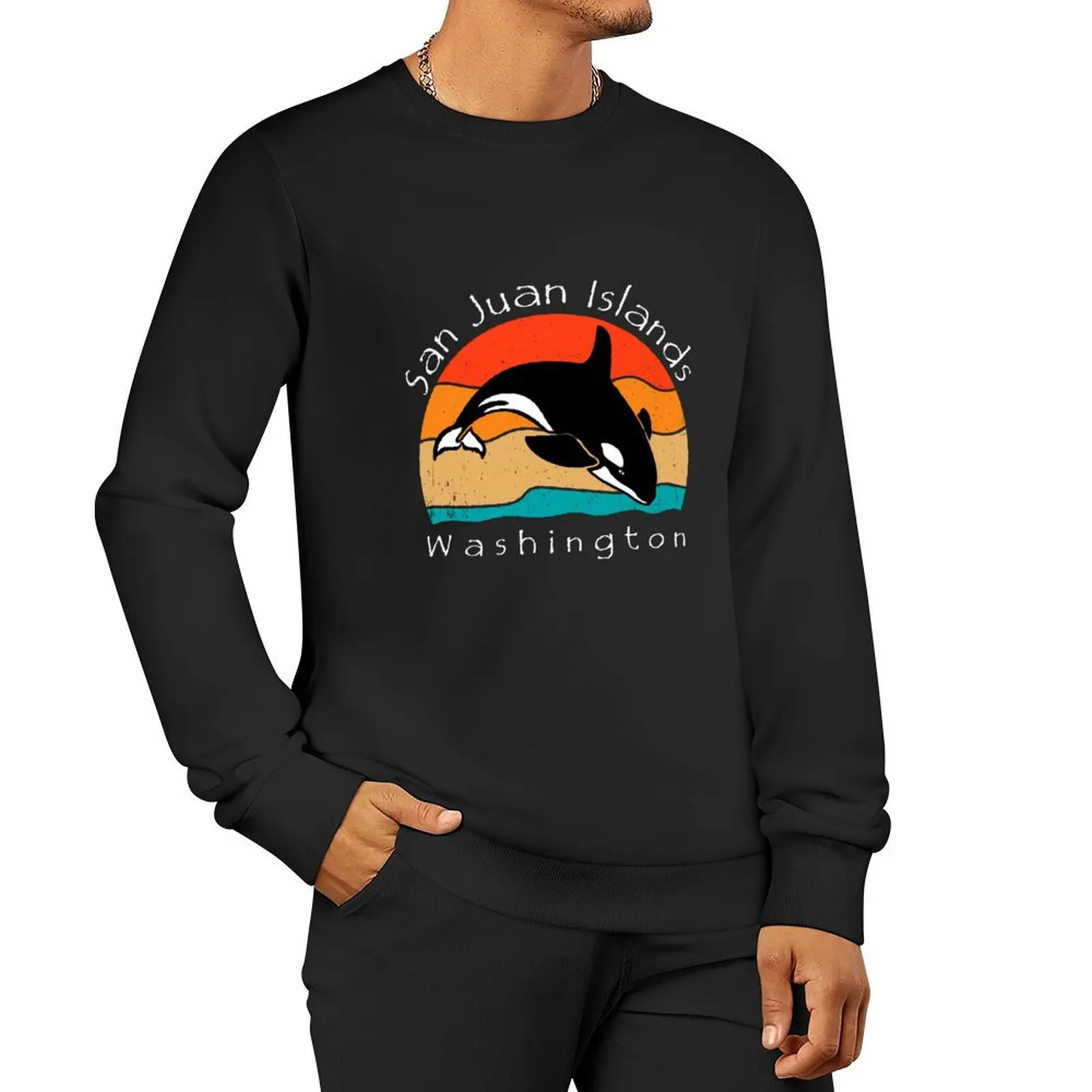 

Orcas of San Juan Islands Pullover Hoodie men's winter sweater mens clothing graphic sweatshirts