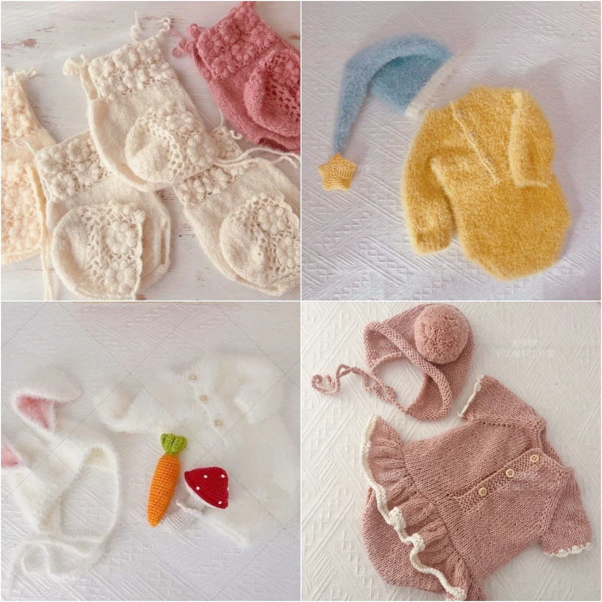 Newborn Photography Props Cute Soft Handmade Knitted Outfit Clothing with Hat Suit 2pcs for Baby Studio Photoshoot Photo Prop