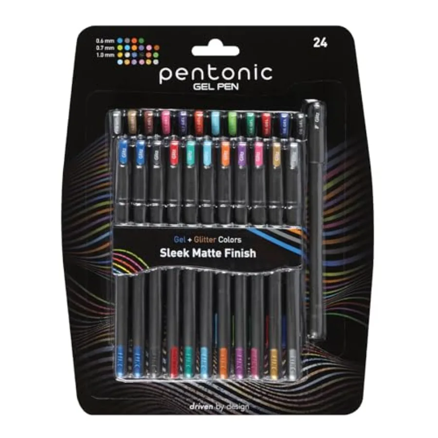 

Gel Pens, 24 Count, Mixed Pack 12 Assorted Color Pens, 12 Glitter Pens,Medium and Fine Point, Smooth Writing For Journaling (10