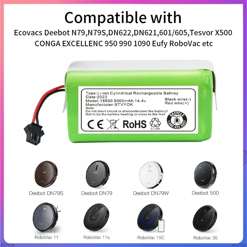 

New 14.4V 7000mAh Li-ion battery for Conga Excellence 990 1090 Ecovacs Deebot N79 N79S DN622 Eufy RoboVac 11 11S RoboVac 30