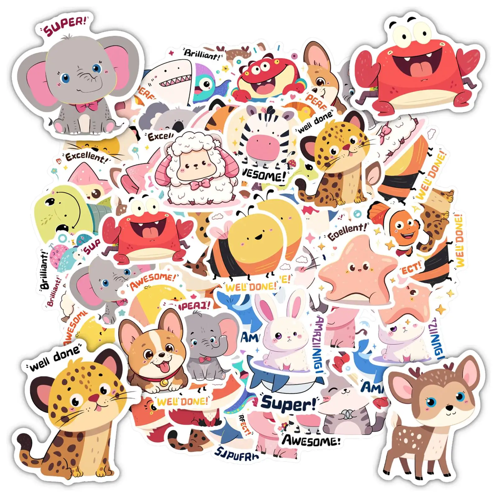 

35pcs Playful Animal Stickers Cute Reward Teacher Reward Stickers Animal Stickers For Laptop Motorcycle Luggage Phone DIY