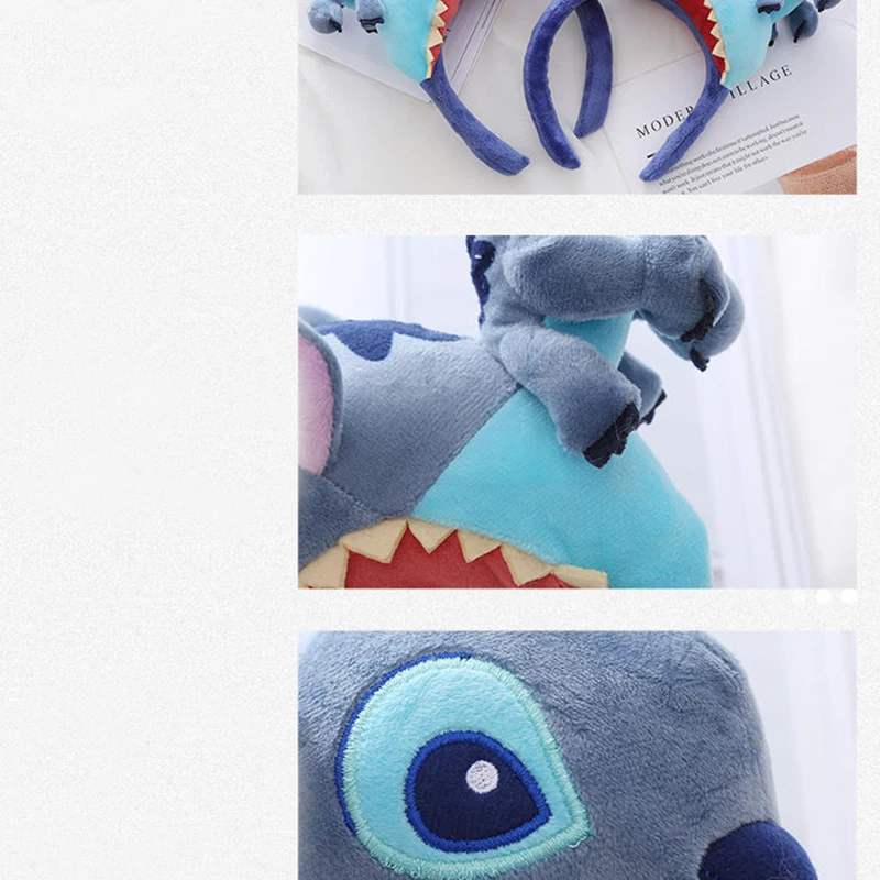 Disney Plush Stitch Ears Headband Women Cosplay Shark Hairband Girl Cartoon Cute Stitch Soft Hair Accessories Kids Birthday Gift