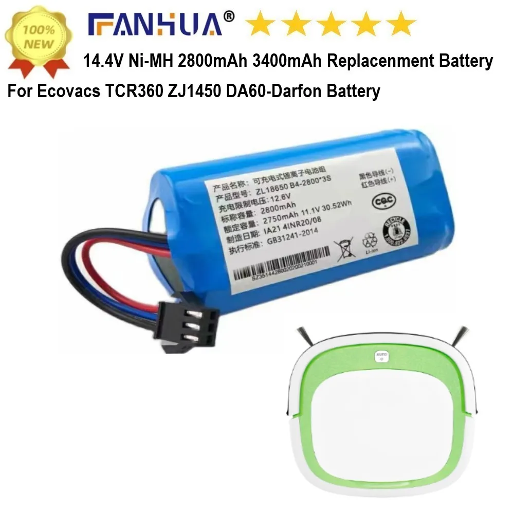 DA60-Darfon 10.8V li-ion 2600mAh/3400mAh bateria odkurzacza ZJ1450 dla Ecovacs TCR360, D36A, D36B,D36C,D36E, DA611,DB35,DA60