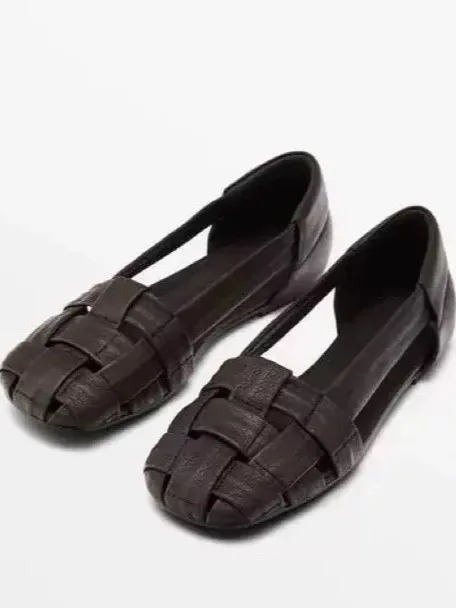 

MD женские повседневные дышащие ботинки из мягкой кожи на плоской подошве из натуральной кожи, модные летние новые плетения, коричневые, тонкие из мягкой кожи...