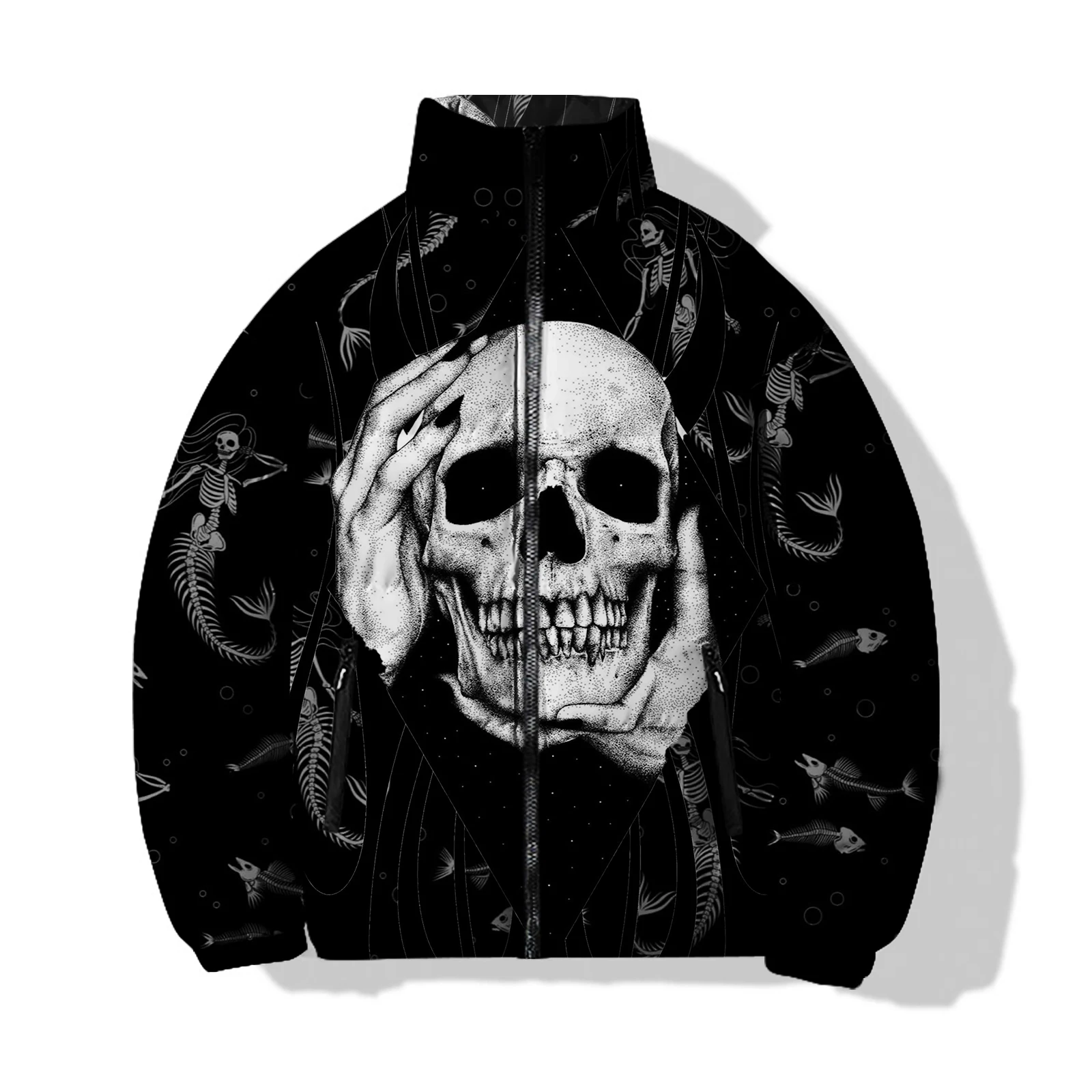 Men\'s Clothing Fashion Skull Print New Parkas Thickened Cotton Clothing Men\'s Coats Winter Trendy and Versatile Male Coat Man