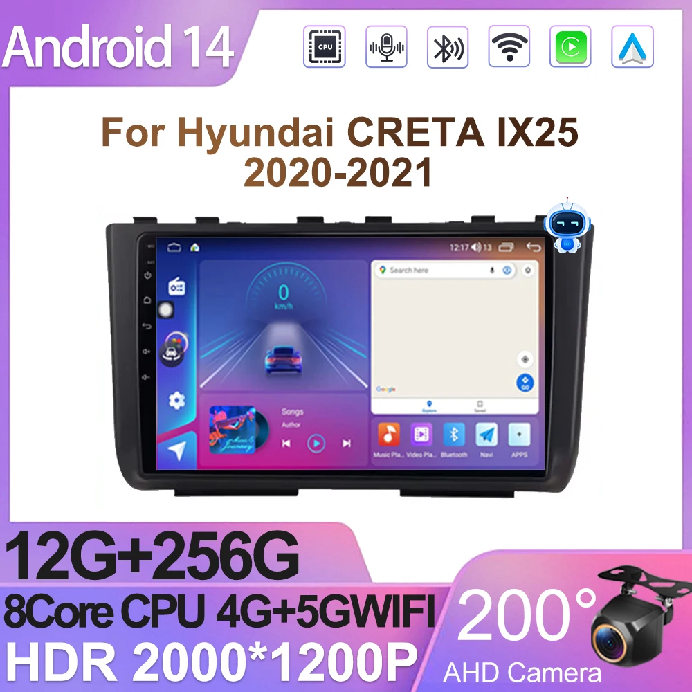 Android 14 Car Radio For Hyundai CRETA IX25 2020-2021 Carplay Auto Multimedia Video Player GPS Navigation DSP No 2DIN 5G WIFI