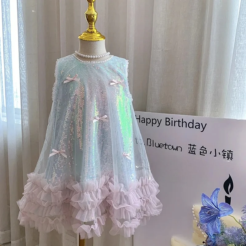 

Элитное платье для девочек-принцесс 2026: Новая летняя детская одежда, платье-жилет с бабочками и пайетками для девочек