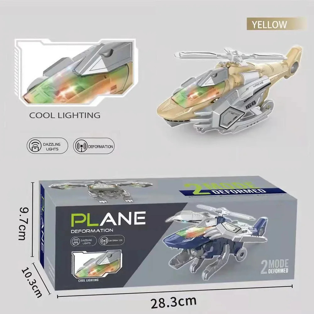 Helicóptero de Juguete Transformable en Dinosaurio, Avión de Combate con Luces LED y Música, Regalo para Niños