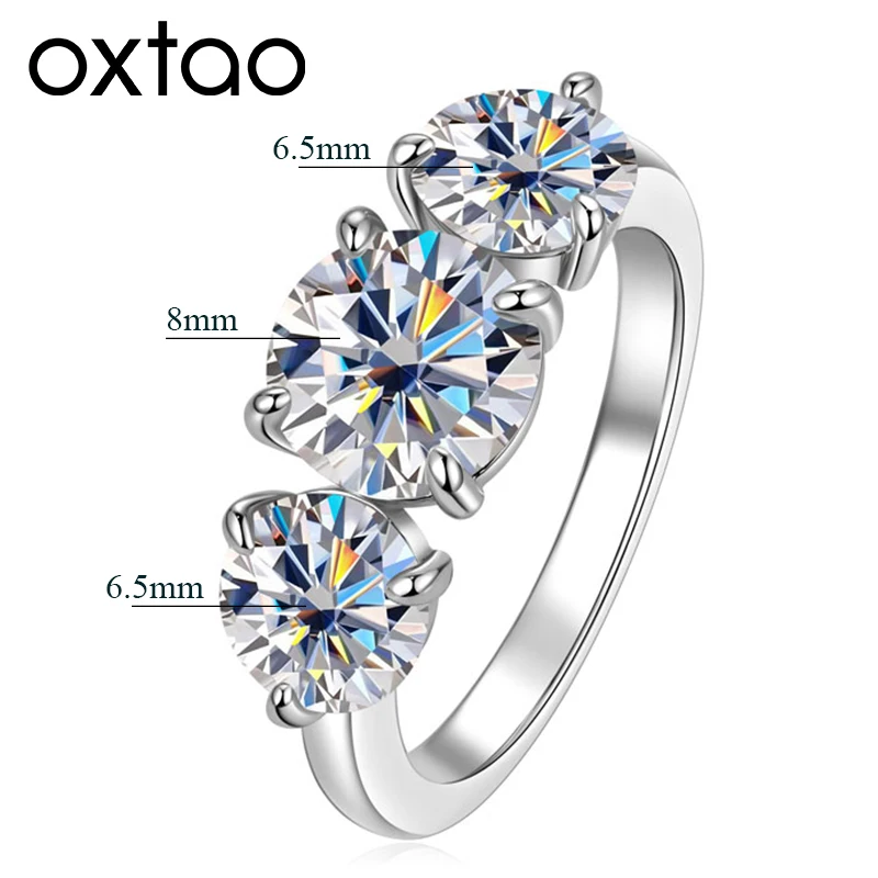OXTAO 3-Stone Prong Setting Moissanite D VVS1 Band Rings 8mm&6.5mm for Men Women Engagement Finger Rings Anniversary Jewelry Gifts 14K Gold Filled with Certified