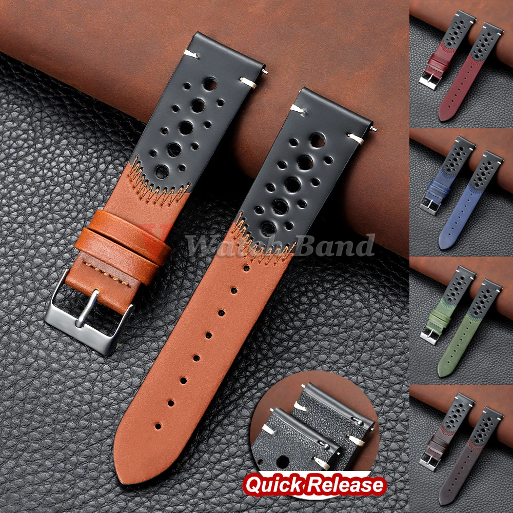 Vintage-Lederarmband, 20 mm, 22 mm, porös, atmungsaktiv, schwarz, braun, Leder-Uhrenarmband für Herren, Business-Armbänder, Uhrenzubehör