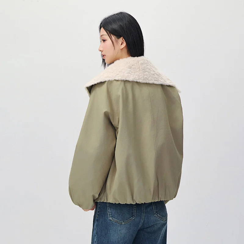 Semir Women Padded Jacket Raglan Sleeve Plush Collar Loose Fit Vintage Style 2026 New Winter Daily Wear Urban Casual Style