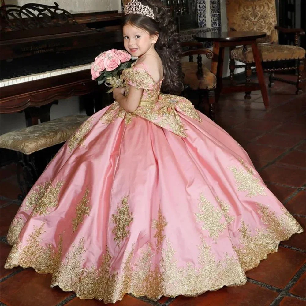 Customized Gold Flower Girl Dresses For Wedding Quality Appliques Classic Princess Birthday Party First Communion Banquet Gown