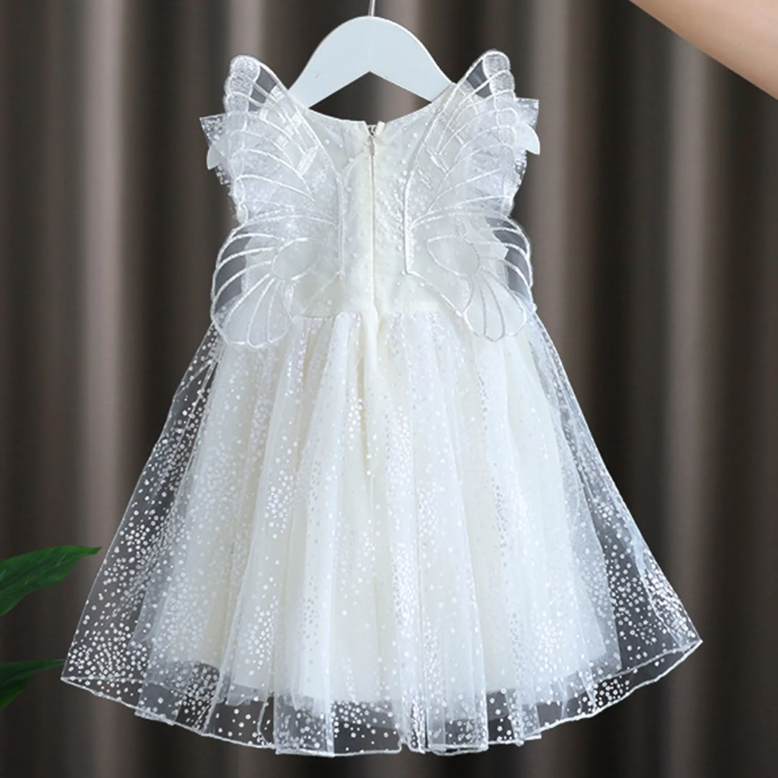 1-5Y Toddler Kid Girls Dress Dot Mesh Lace Fairy Tulle Dress With Butterfly Wings Princess Party Birthday Dresses Summer 2024