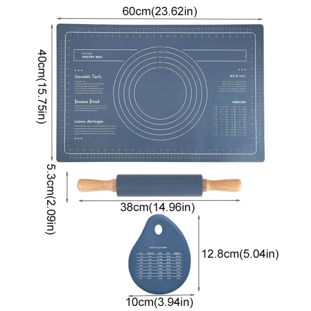 Pastry Mat With Scale Silicone Kneading Pad Set Heat Resistant Nonstick Dough Rolling Mat Large Size Non-slip Baking Mat Pizza