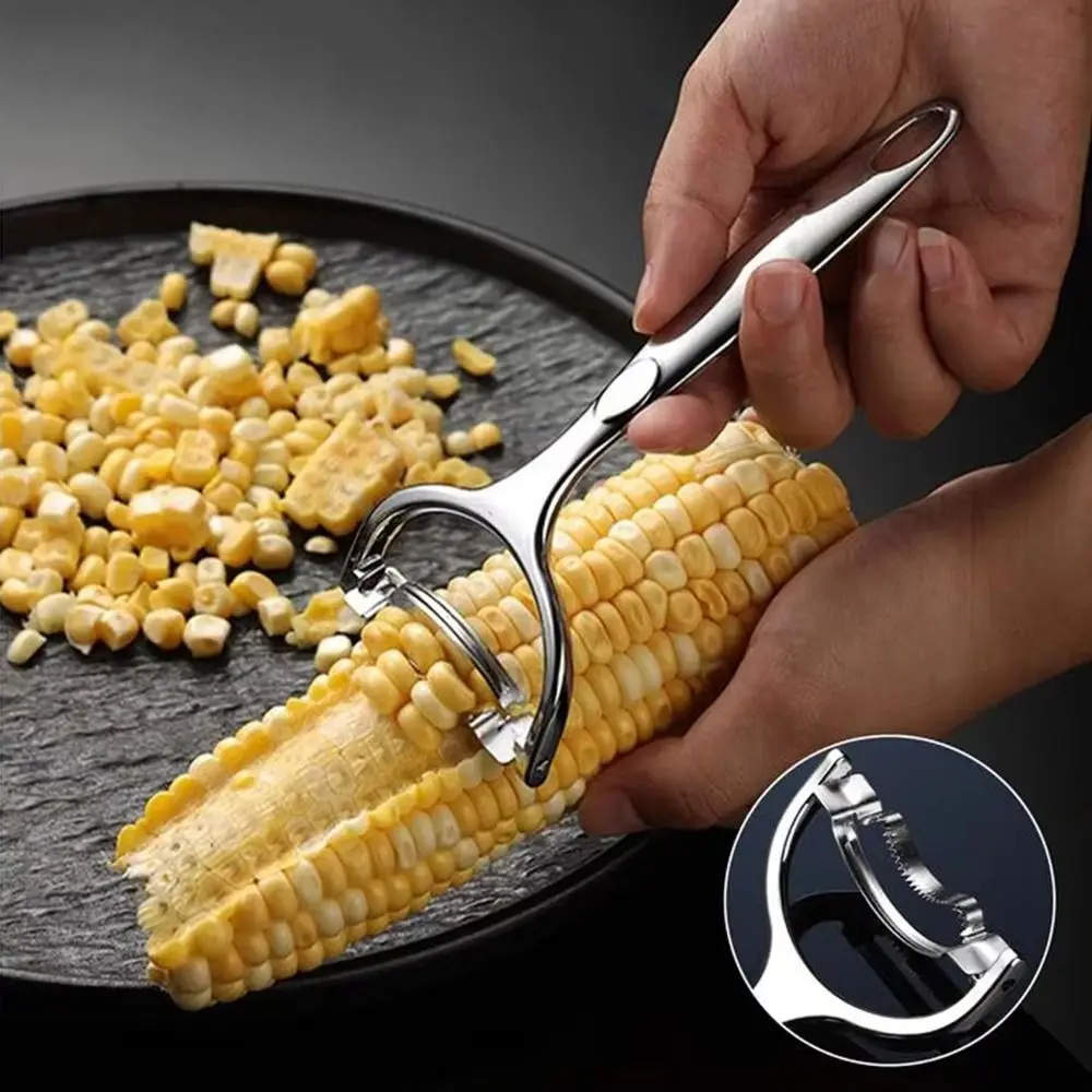 أداة تدريب الذرة سريعة وآمنة من الفولاذ المقاوم للصدأ، أداة يدوية مريحة بمقبض طويل لتقشير الذرة، موفرة للعمالة، مريحة #4
