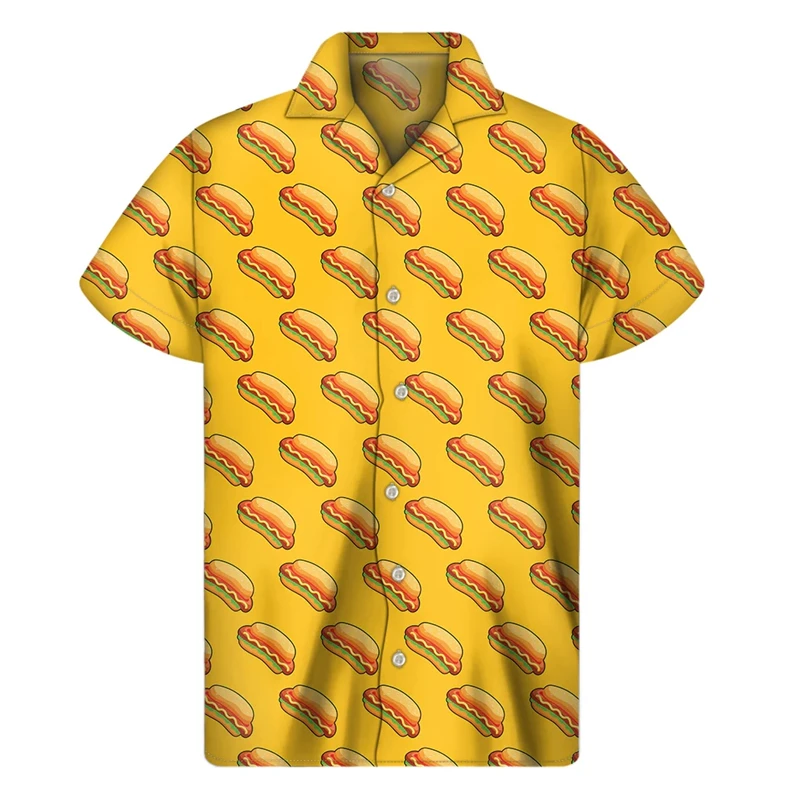 2024 Funny Shirts For Men 3d Print Hot Dog Summer Oversized Hawaiian Beach Camisa Casual Short Sleeve Lapel Blouse Tops Clothing