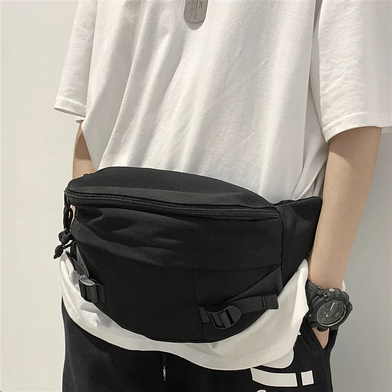 Sac de poitrine de grande capacité pour hommes, sac à bandoulière, loisirs, simple, sport de plein air, taille, mode, initié, tendance, noir, nouveau