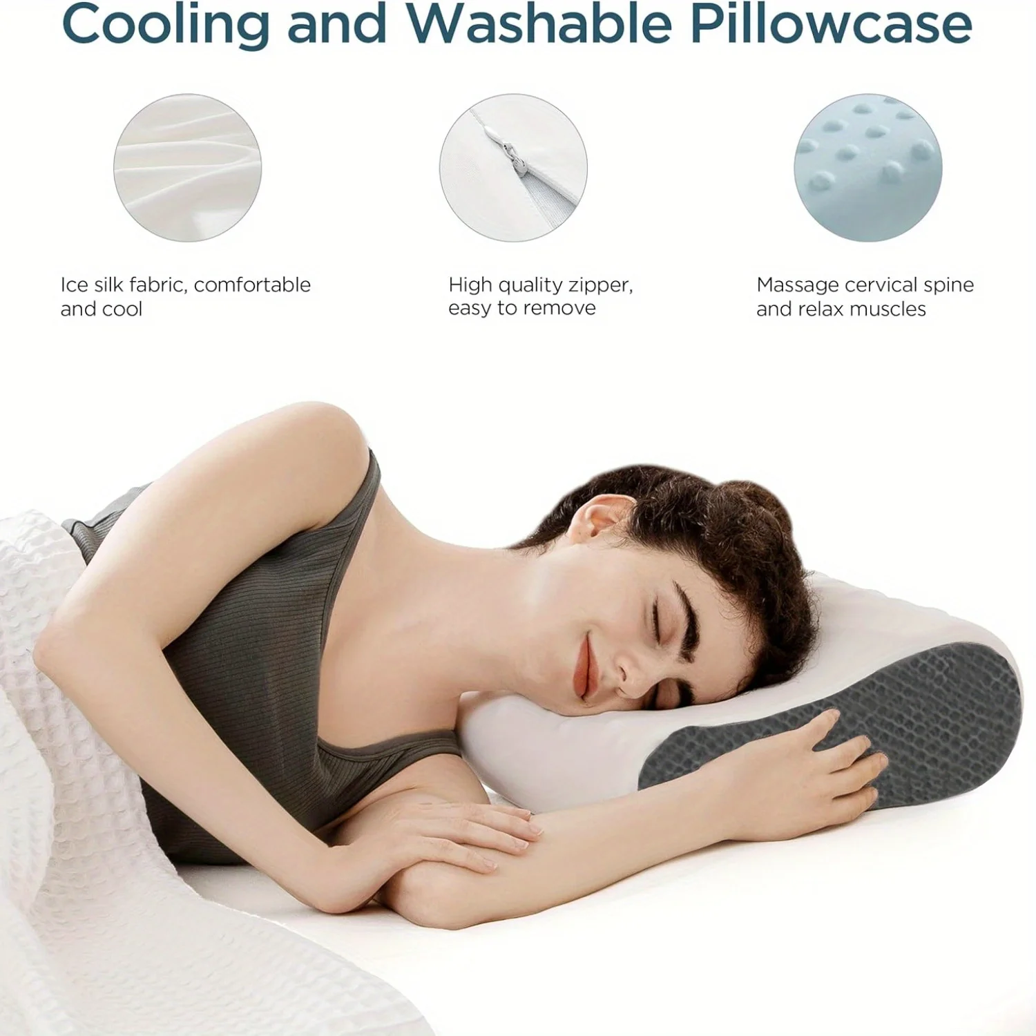 1pc Ergonomic Memory Foam Travel Pillow, Cooling Neck Support, Contour Cervical Orthopedic Pillow for Side, Back, Stomach Sleepe