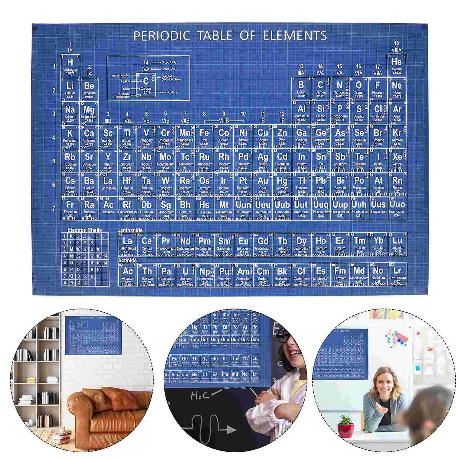 Chemistry Wall Chart Chemical Periodic Table Poster Blue Silk Cloth Decor Child