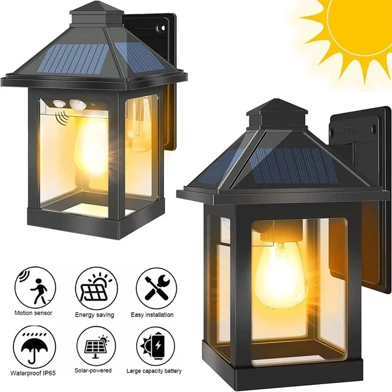 2Pcs Vintage Outdoor Solar Wand Lampe Outdoor Solar Lampe mit Motion Sensor Solar Garten Lichter Wasserdichte IP65 LED Strahler