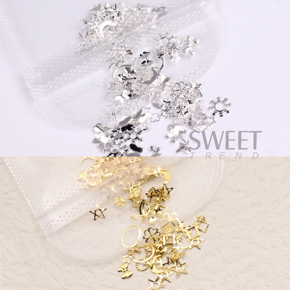 Rivetti in metallo Nail Art Charm Oro Argento Luna Stella Cornice Farfalla Gioielli Fette Pentagramma lucido Accessori per manicure Ornamenti