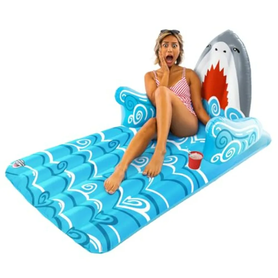 

Pool Float for Summer Pool Party, Durable Vinyl, Blue, Extra-Large Lounge Raft with Comfortable Backrest and Armrests