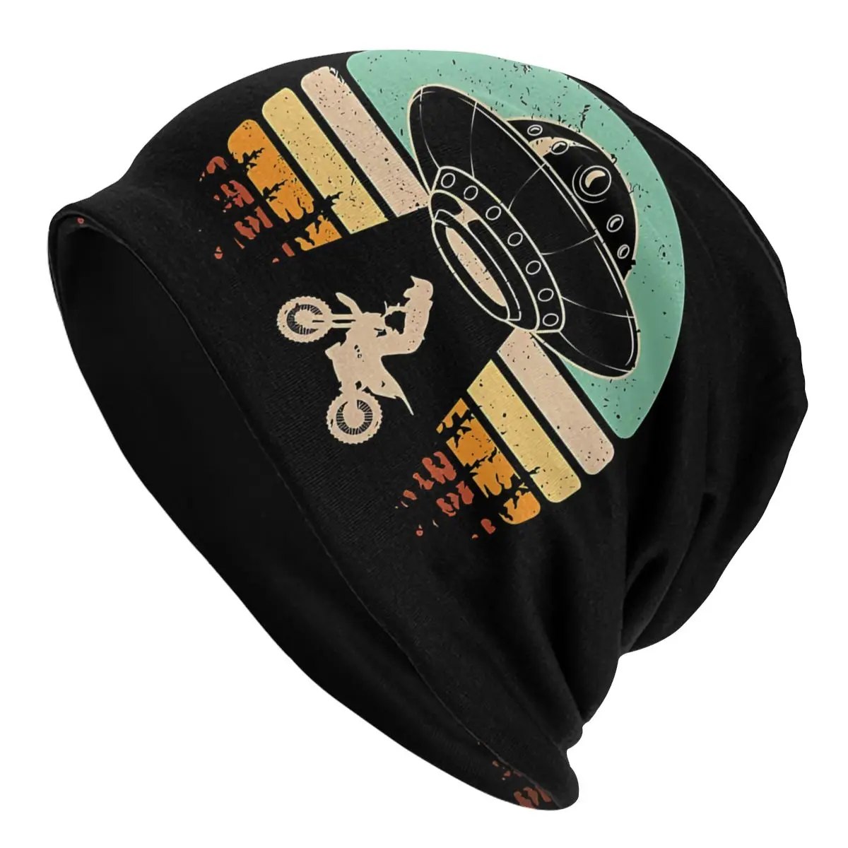 Bonnet Hats Motorcycle  Men Women's Funny Dirt Bike  Dirtbike Alien Spaceship Retro Flying Saucer Thin Cap Hip Hop  Beanies Caps