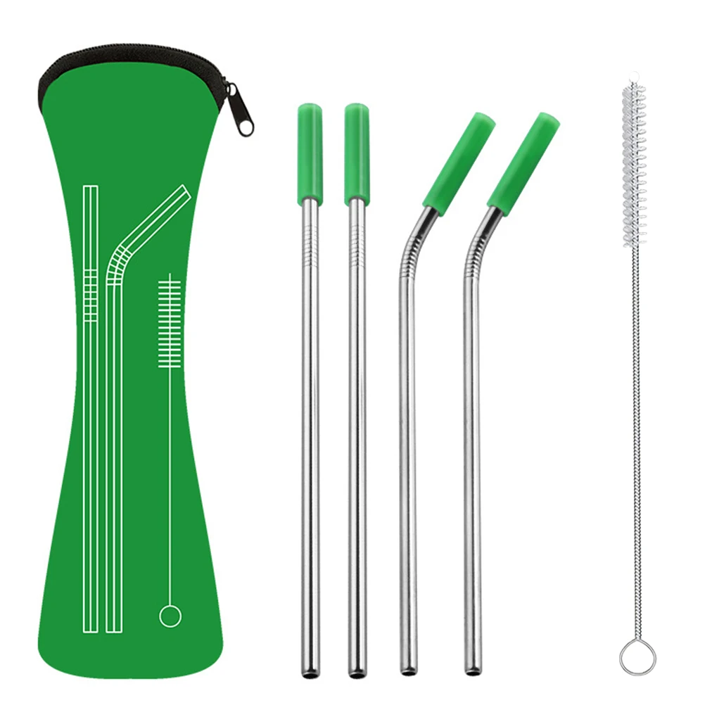 Paket Sedotan Stainless Steel Set Pengisap Minum Sedotan Anti Gores dengan Ujung Silikon