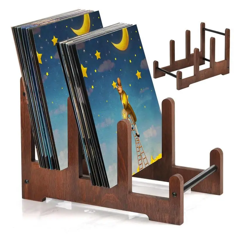 

Record Organizer Record Storage Rack Wooden 3-Layer Desktop Album Recipe Shelf Photo Organizer Holder For Bookstore Bookshelf