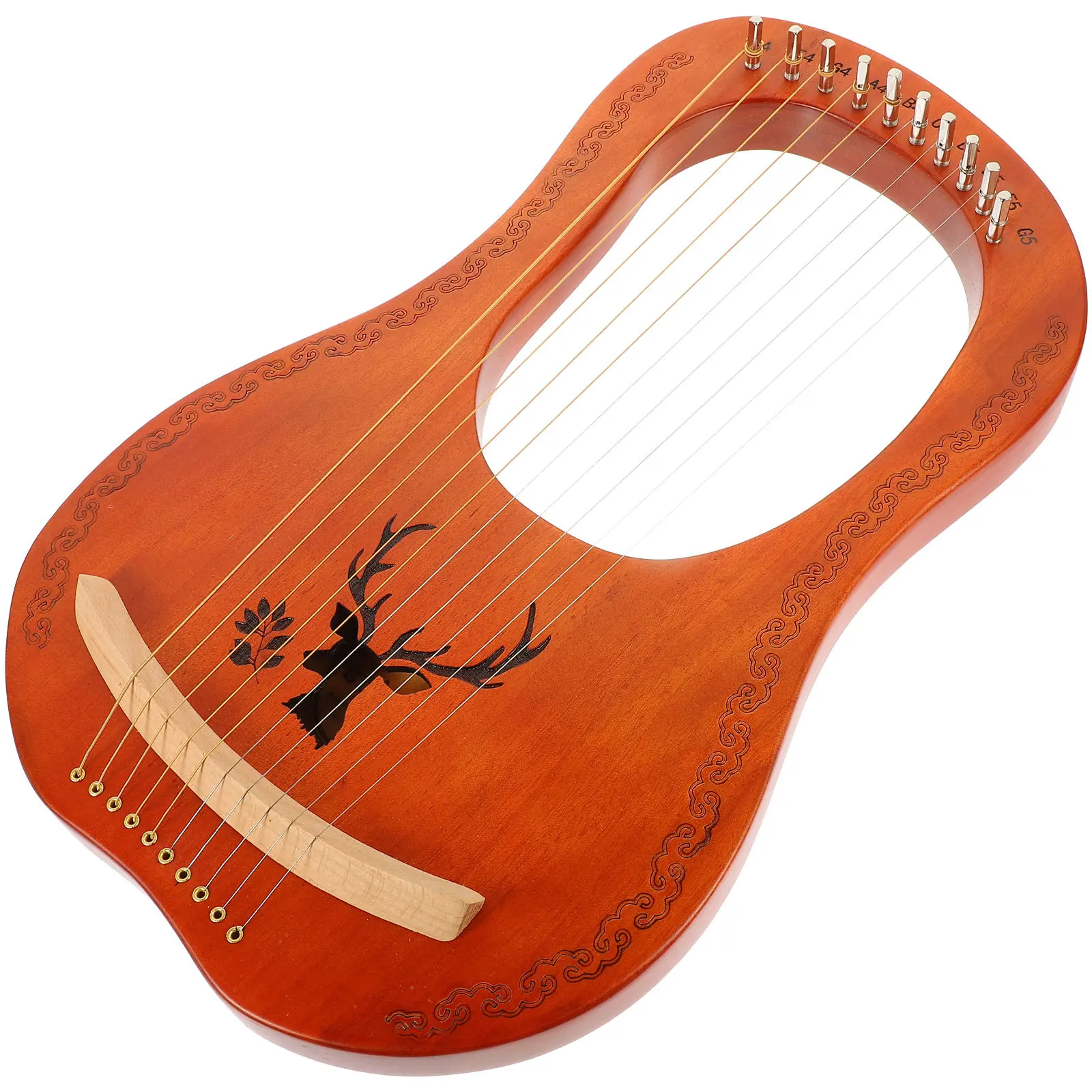 

1Set 10 Tone Lyre Harp Wooden Body Metal Strings Handheld Small Harp for Beginners Adults Portable Delicate Musical Instrument